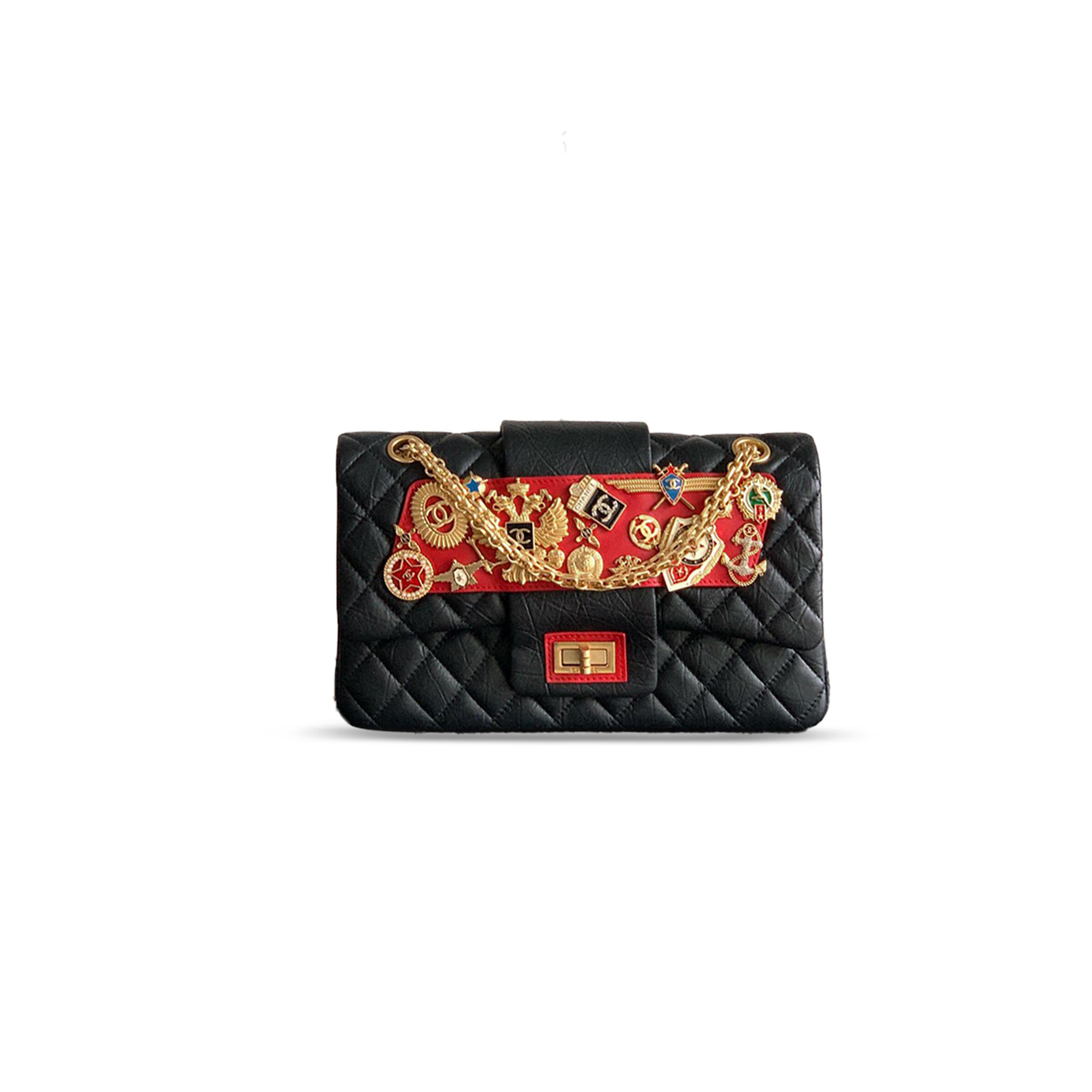 Ch*el black quilted romanov charms 2.55 double flap bag 365471 (25.5*16*7.5cm)